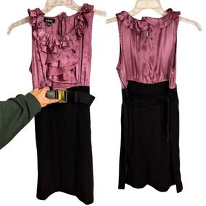 Y2K A Byer Purple Black Dress Size 9 Ruffle Front Belted Clubwear Bodycon